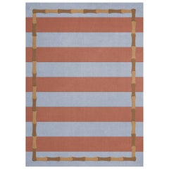 Alice Crawley Bamboo Stripe Wool Rug Blue rust