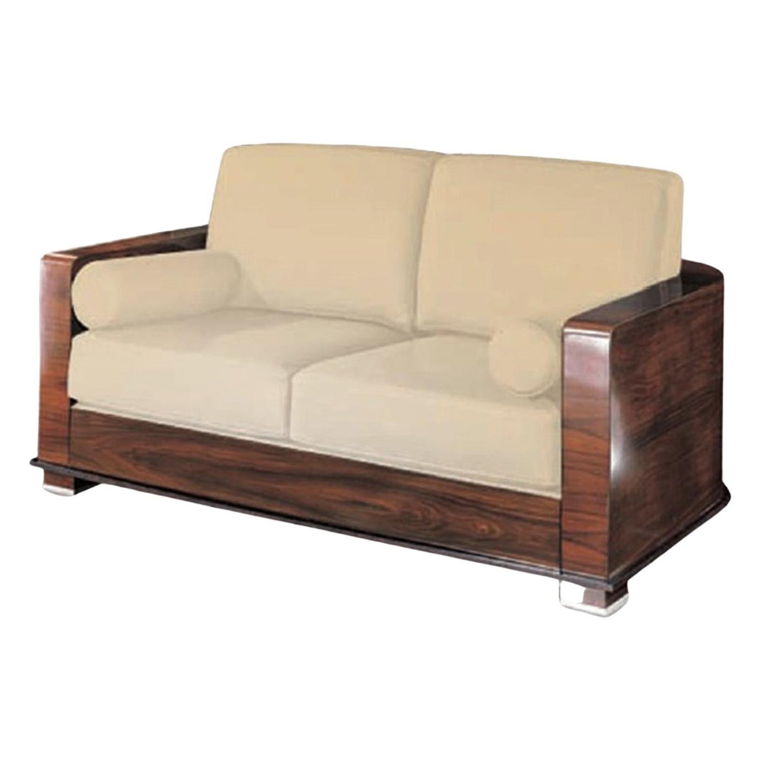 Giorgio Italian Paradiso Sofa Palissandro Brasiliano Satinato Wood Wood Beige Suede in vendita