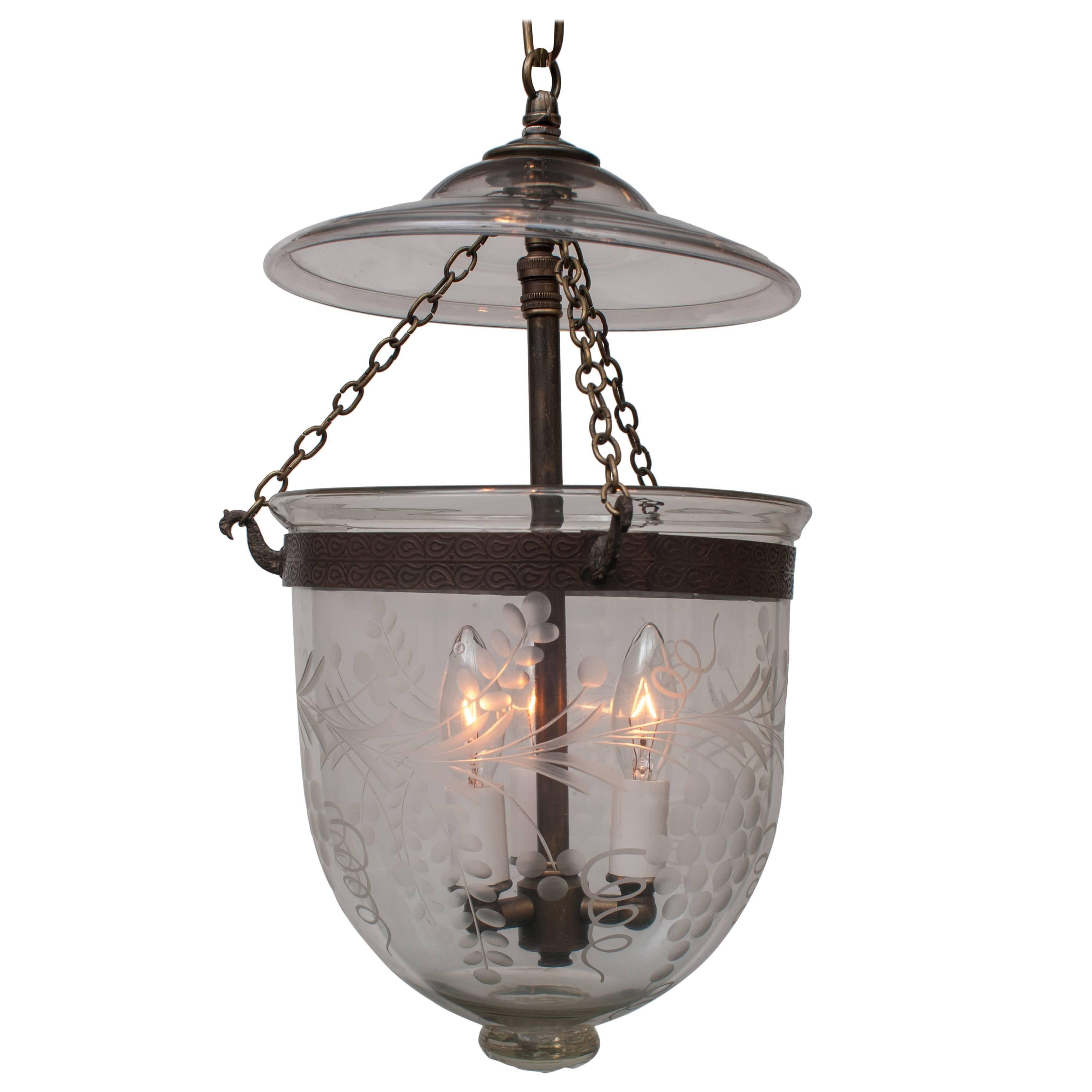 Bell Jar Lantern with Grape and Vine Etched Design