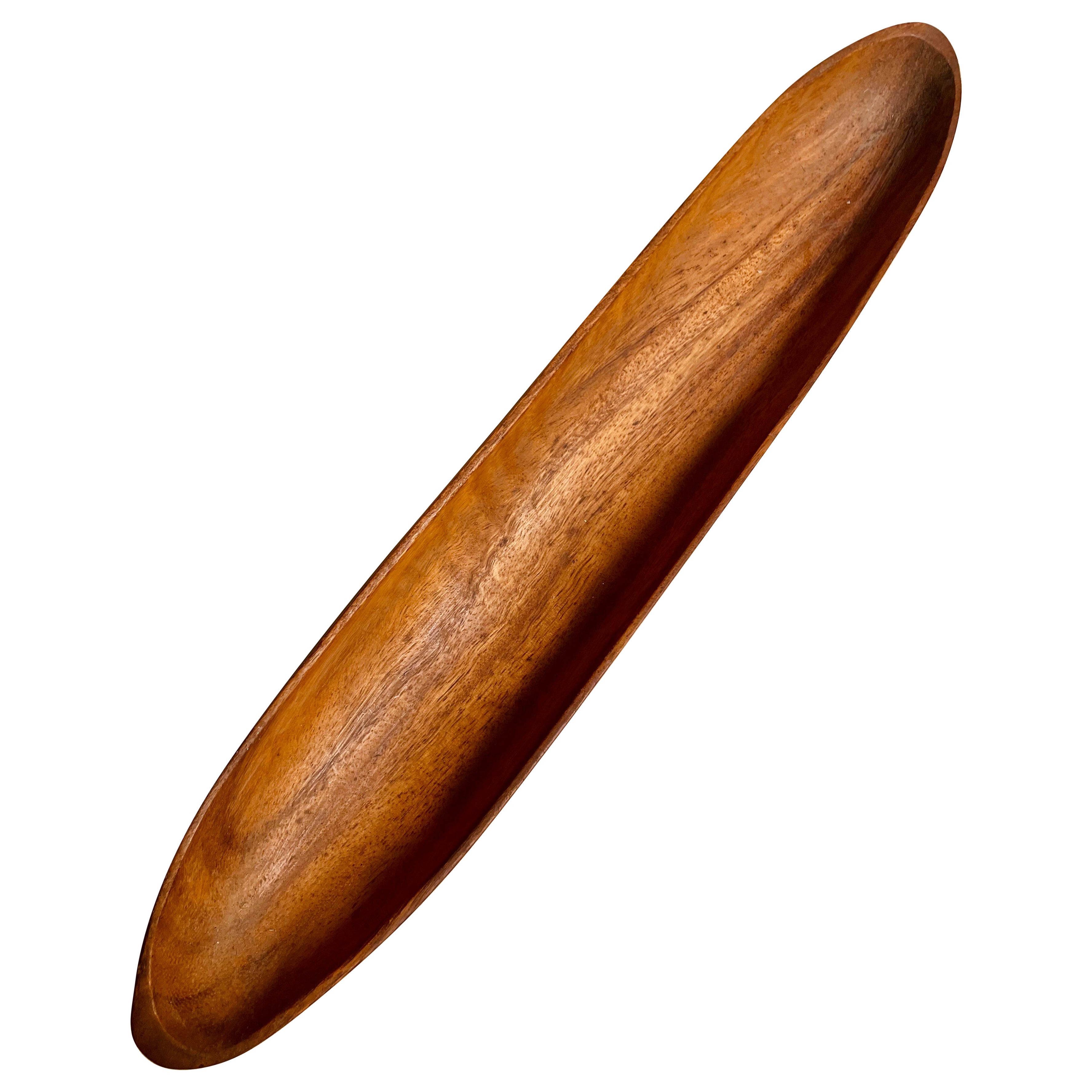 Cuenco Decorativo Mid Century Monkey Pod Wood 22" Long Narrow Baguette Rolls en venta