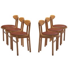 Juego italiano Pozzi de seis sillas de comedor de madera y tapicería marrón