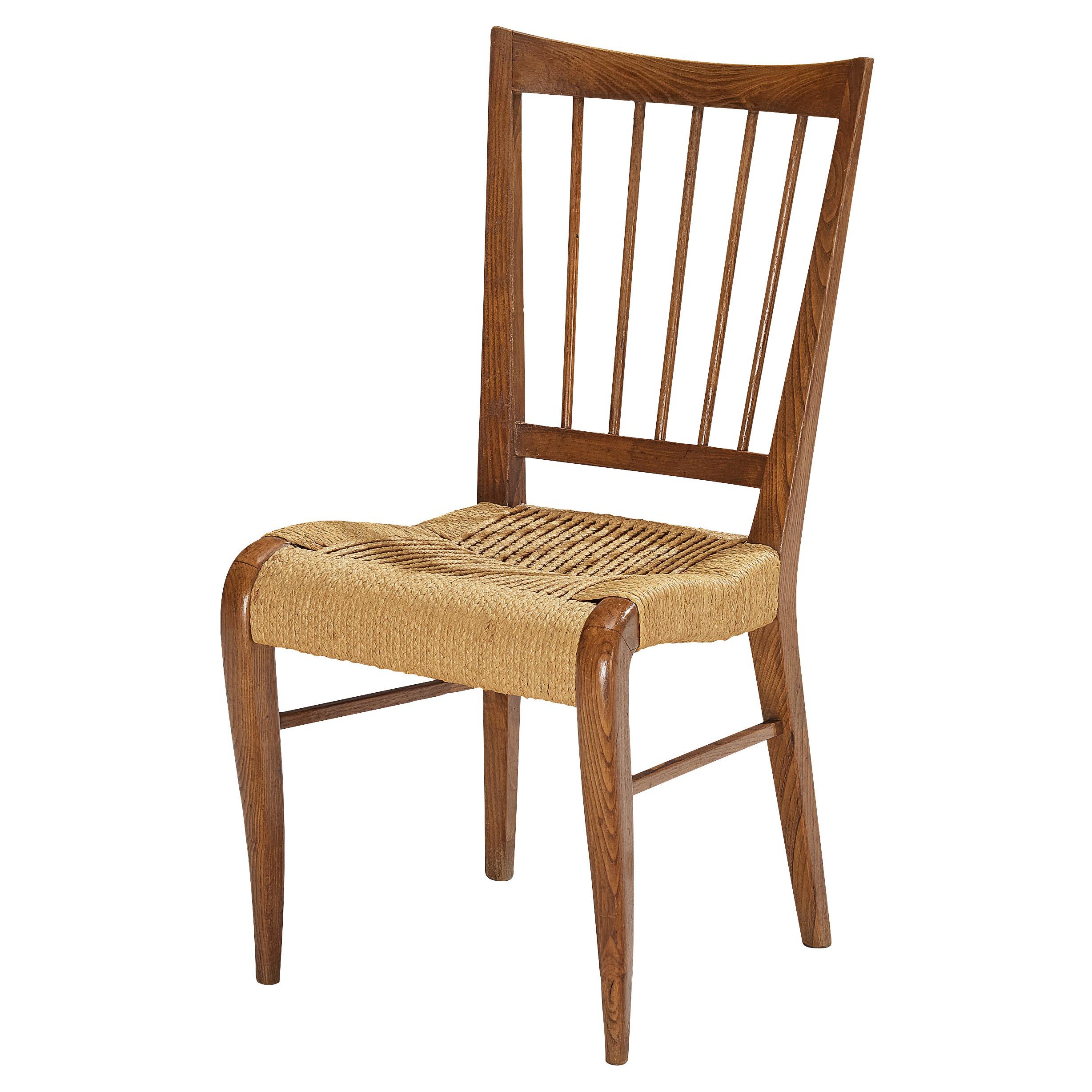 1940s French Dining Chair in Chestnut and Rush