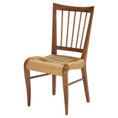 Vintage 1940s French Dining Chair in Chestnut and Rush