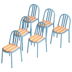 Ensemble de chaises en acier tubulaire bleu ciel de Robert Mallet-Stevens