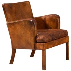Kaare Klint for Rud Rasmussen Early Easy Chair in Cognac Leather Mahogany