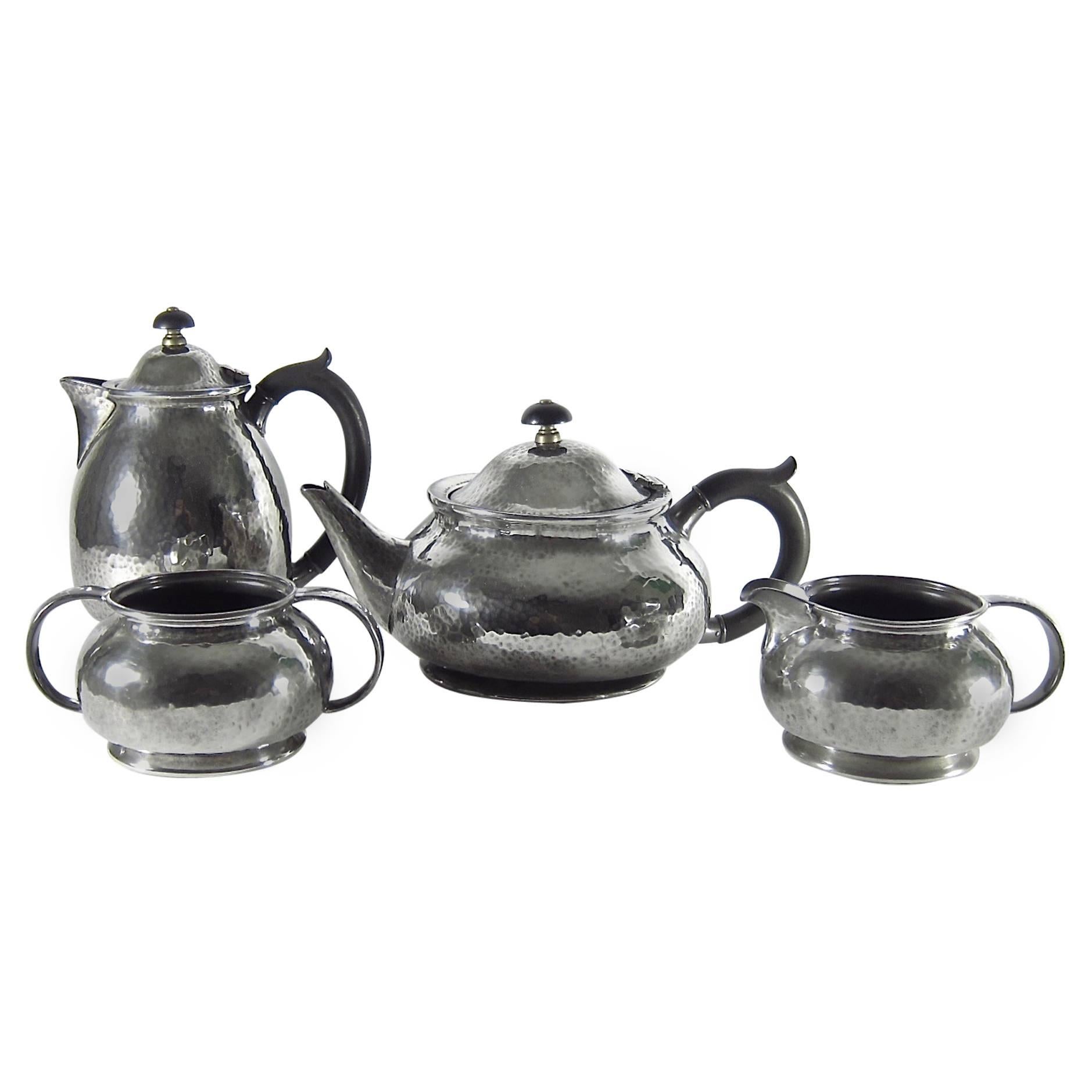 Antique Liberty & Co. English Tudric Tea Set by W.H. Haseler, circa 1905