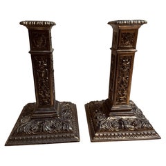 Highly Embossed Gothic Revival Candle Holders North Wind Warrior Ram Pot Metal