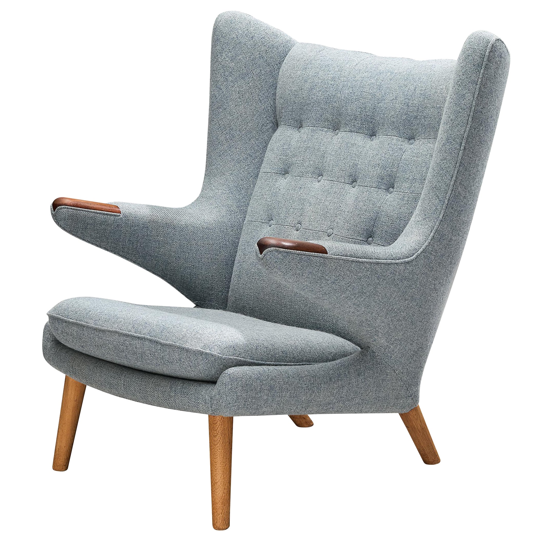 Hans Wegner 'Papa Bear' Chair in Blue Upholstery