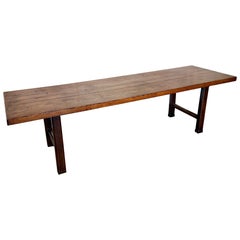 Antique Long 19th century oak country farmhouse table