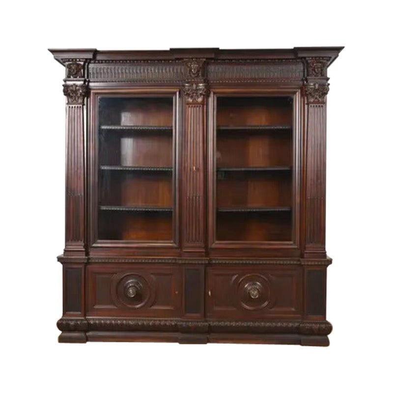 R. J. Horner Librería de caoba tallada estilo Renacimiento Antique French