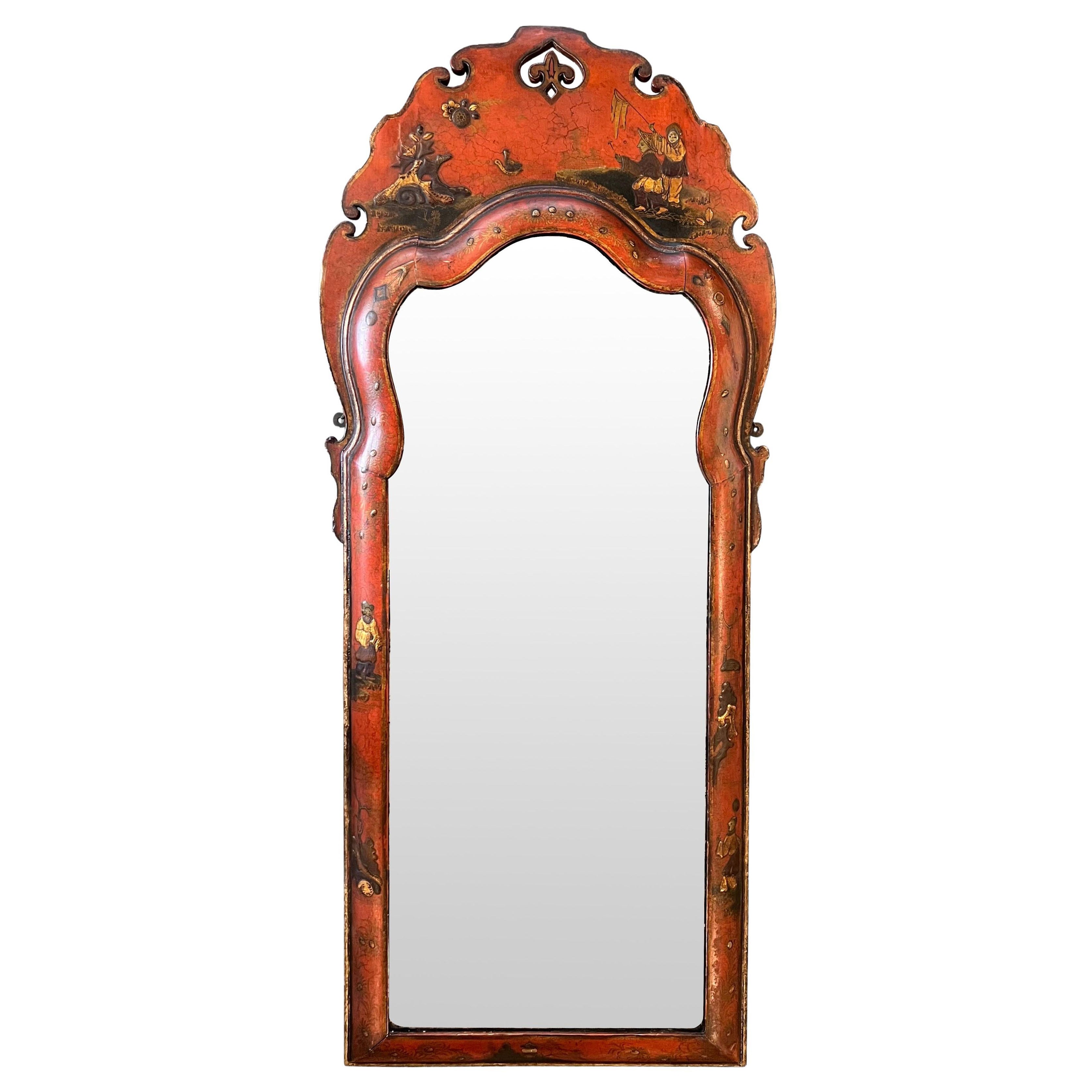 Miroir de pilier anglais du début de l'époque géorgienne rouge japonaise avec plaque biseautée d'origine