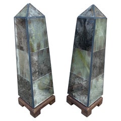 Neoclassical Antiqued Mirrored Obelisks, Pair