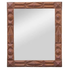 French Tramp Art Mirror with Geometric Carved Frame, circa 1900