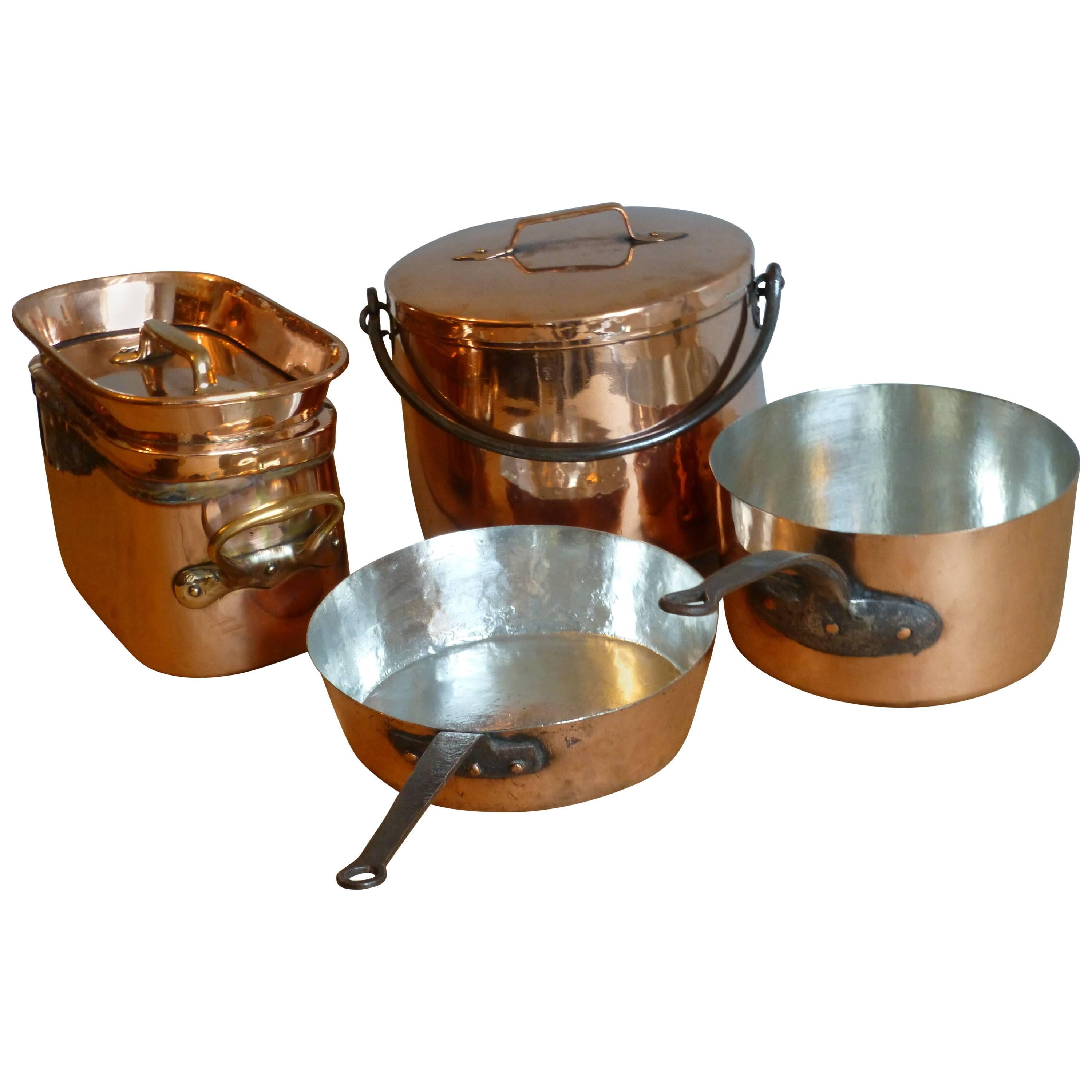 Magnificent Set of Re-Tinned Copper Pans, Pots