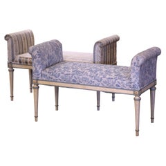 Pair of Vintage French Louis XVI Upholstered Painted Stool Benches