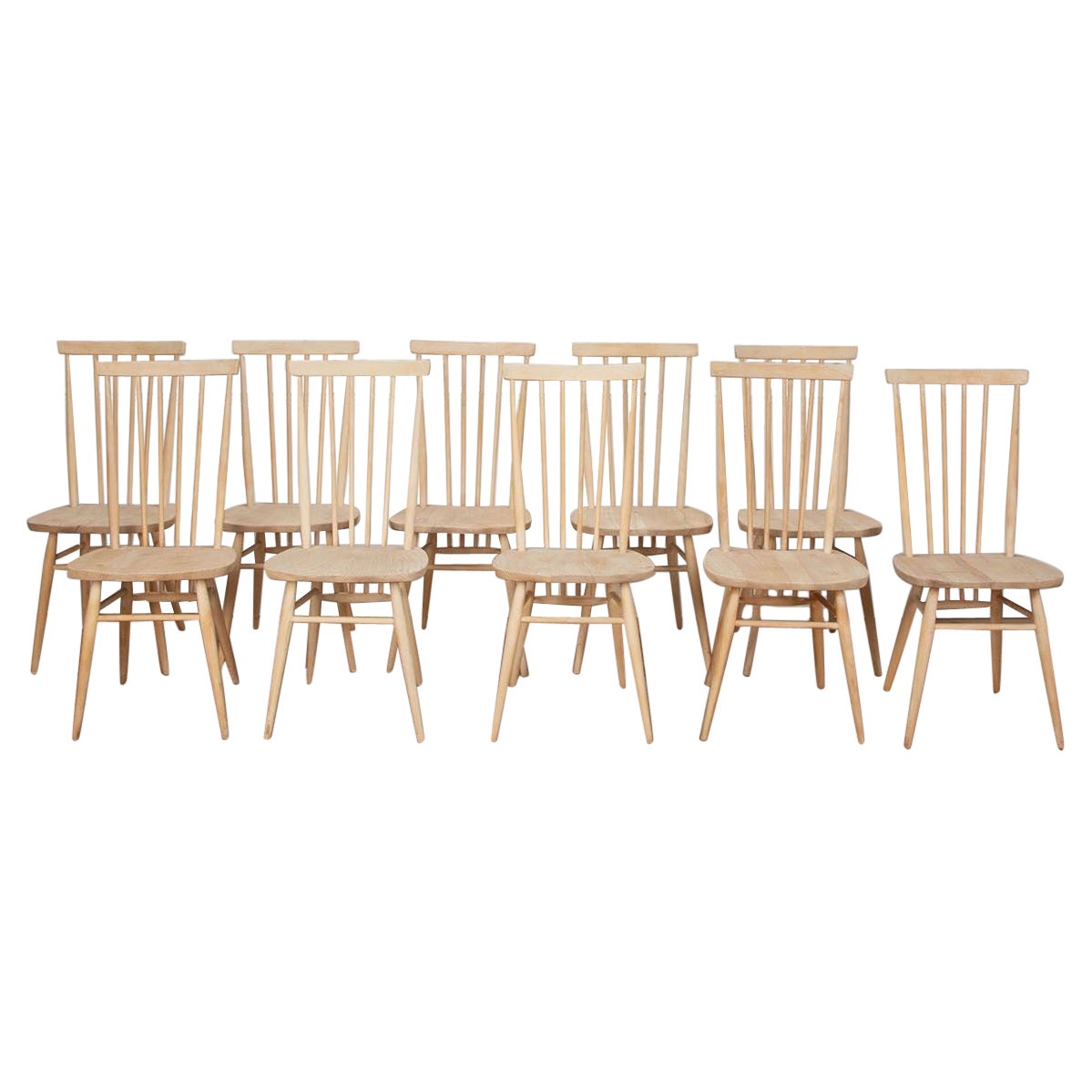 Ensemble de dix chaises de salle à manger en orme blanchi Ercol 608 du milieu du siècle dernier
