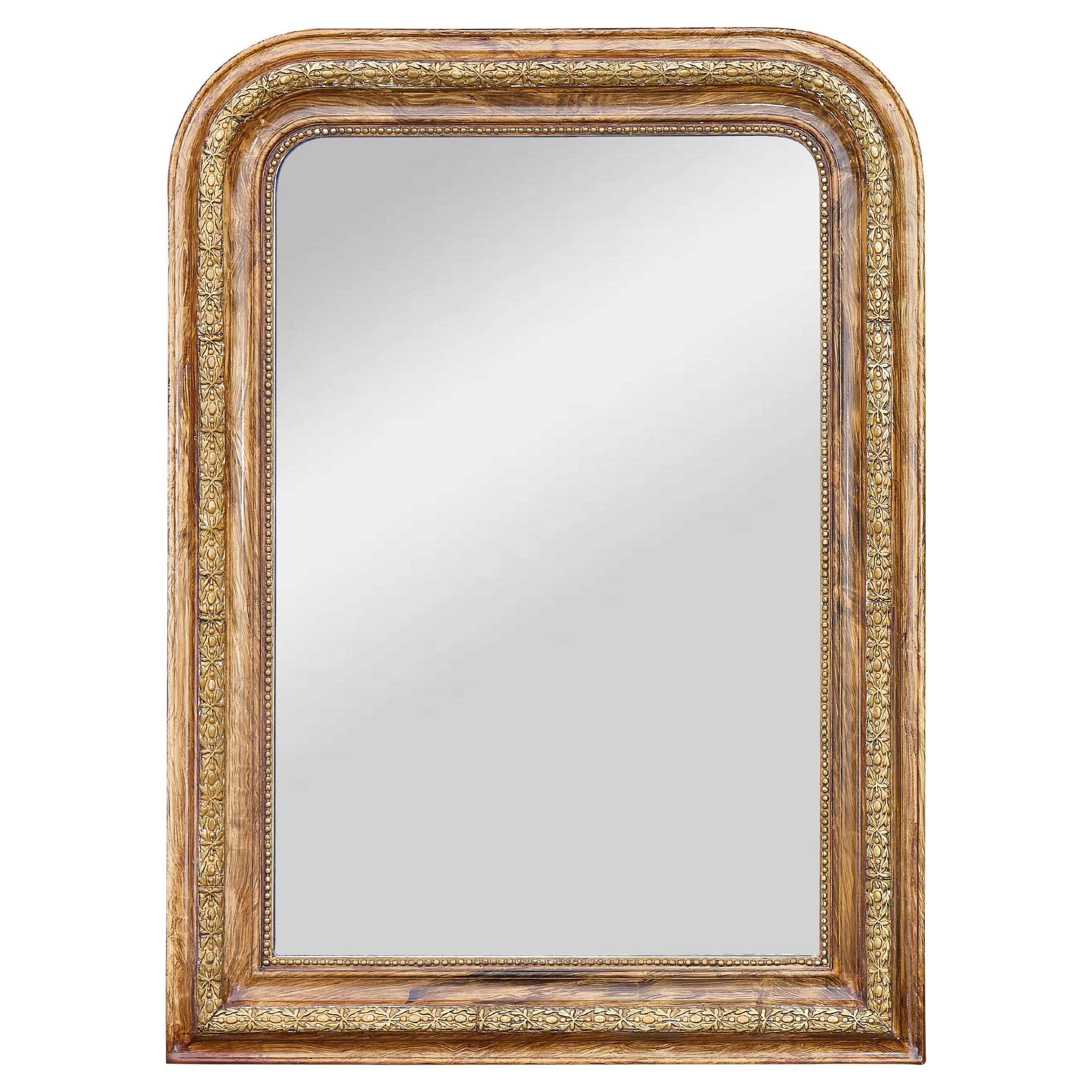Miroir doré Louis Philippe avec garniture perlée, vers 1900 en vente