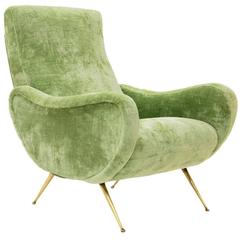 Mid-Century  Italian Marco Zanuso Style Green Velvet Armchair, 1950s