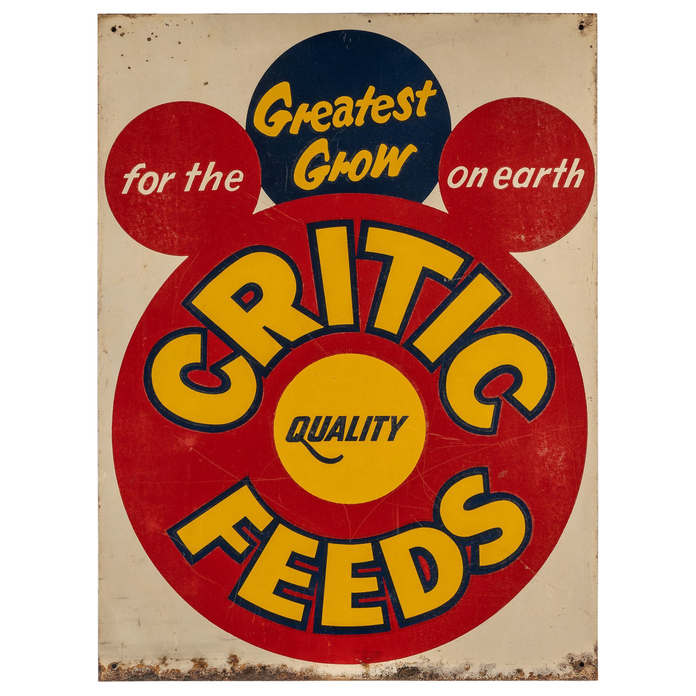 Vintage Critic Quality Feeds Heavy Metal Litho Werbeschild im Angebot