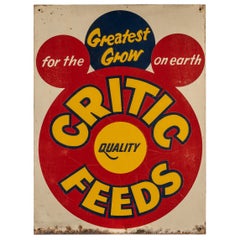 Vintage Critic Quality Feeds Heavy Metal Litho Advertising Sign
