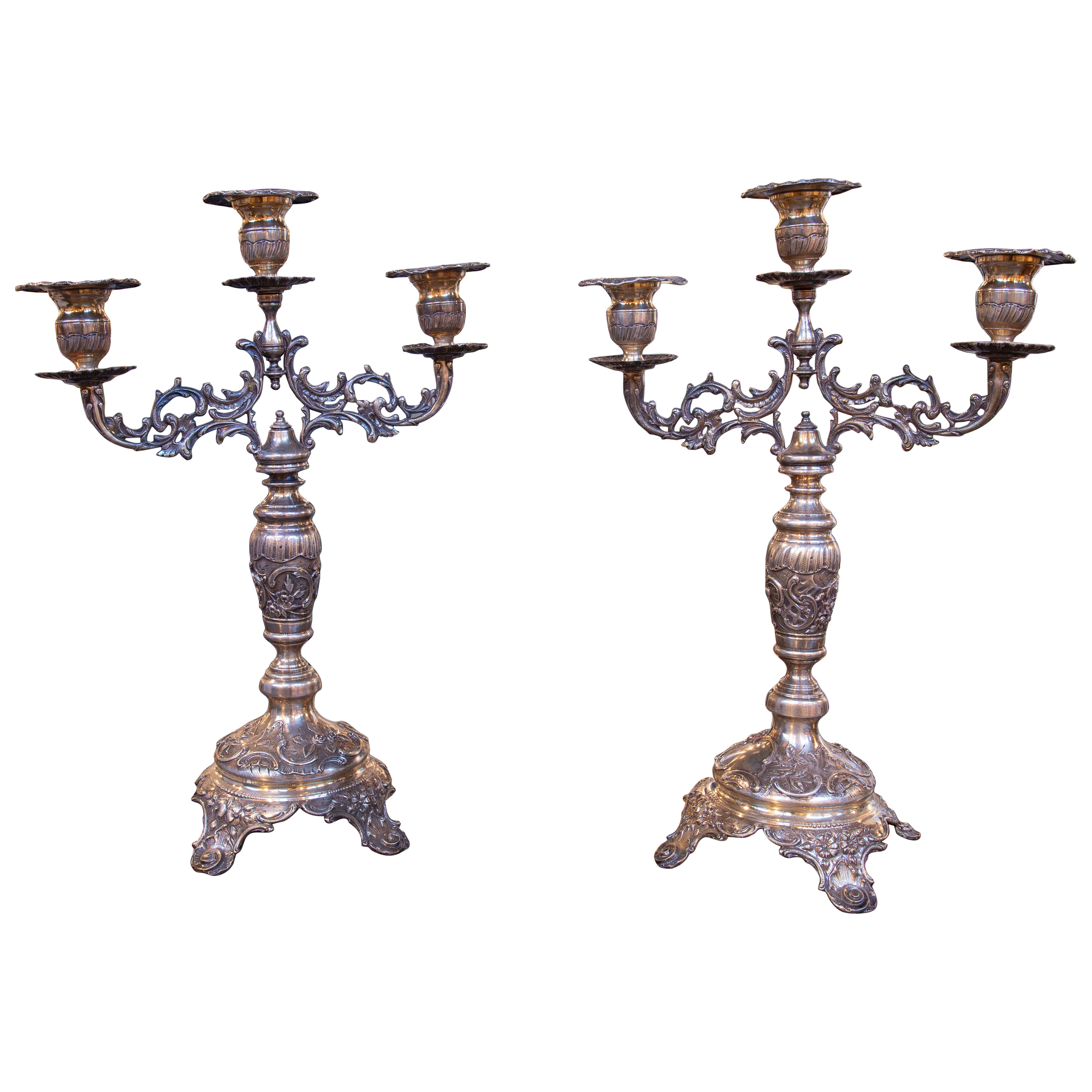 Paire d'élégants chandeliers en Alegance Silver des années 50