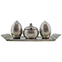 Just Andersen Art Deco Pewter Plat-du-ménage on Tray with Glass Insert