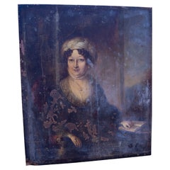 1850 Retrato antiguo de una mujer en una placa de cobre