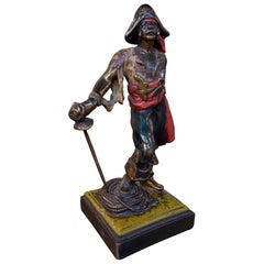 1970s Signed Polychrome Bronze Pirate Sculpture