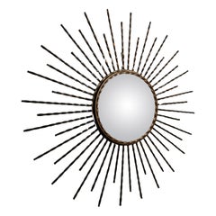 Miroir métallique vintage à effet soleil 1970