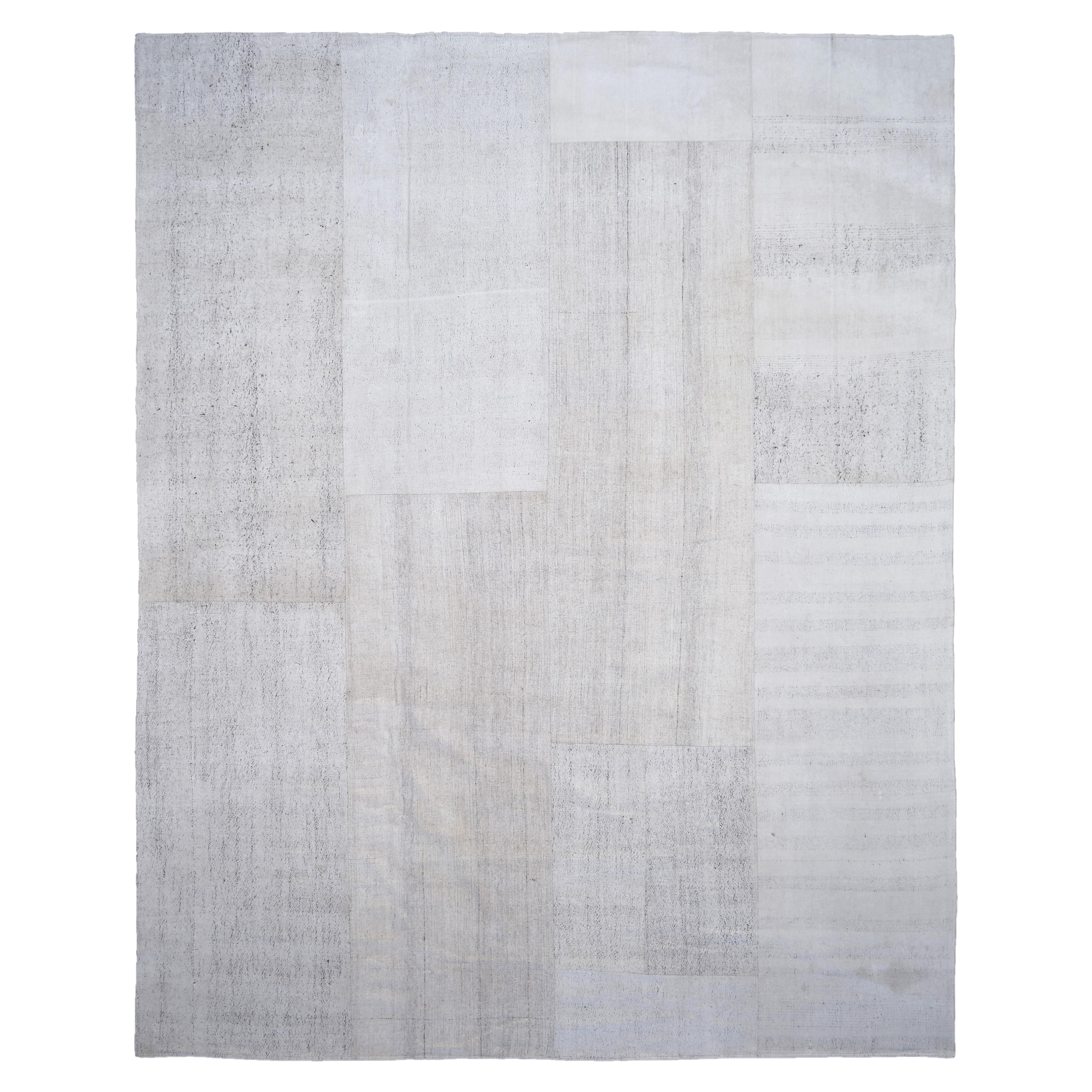 Scandinavian Modern Ivory Lt Grey Wool and Hemp Kilim 12'x15'1''