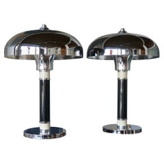 Antique A Pair of Black and Ivory Bakelite Dome Table Lamps