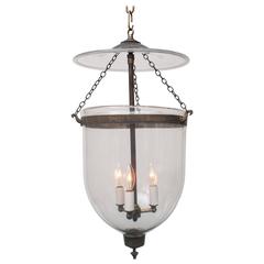 Antique Clear Bell Jar Lantern, Brass Finial