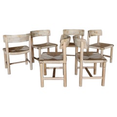 Rare set of six Friis & Moltke Dining Chairs in solid Oregon Pine. Denmark 1970s