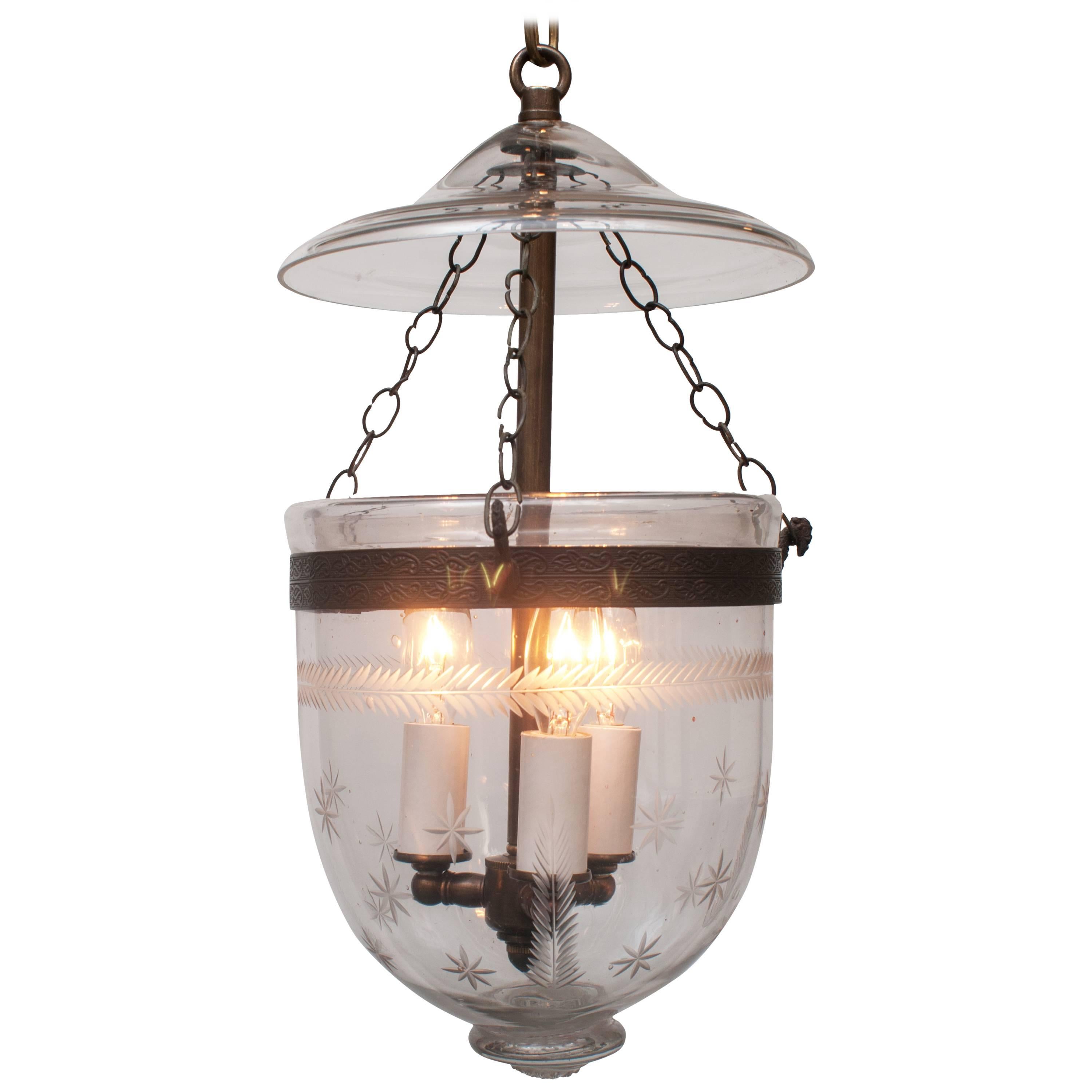 Petite Bell Jar Lantern, Etched Star and Fern Pattern