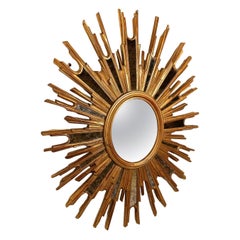 Vintage golden sunburst mirror by Deknudt, 1970s