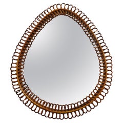Mid-Century Modern Rattan and Bamboo Drop Wall Mirror by Franco Albini Italy 60s