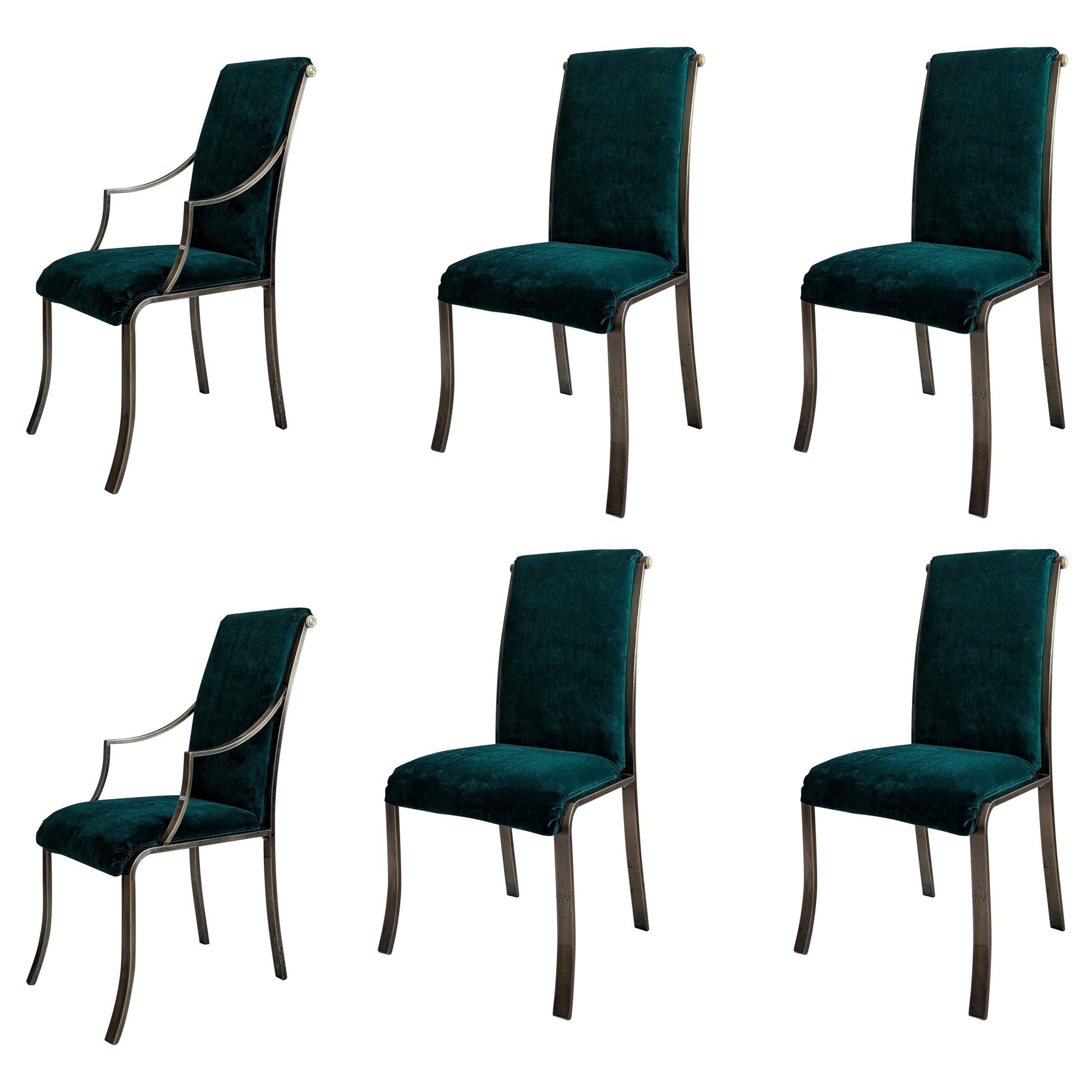 Lot de 6 chaises de salle à manger vintage en velours Milo Baughman for D.I.A., 1970 80s