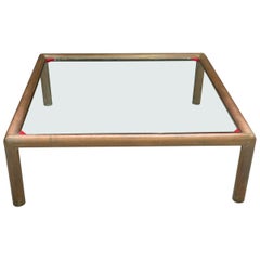 Table basse carrée du milieu du siècle dernier avec plateau en verre, taille impressionnante
