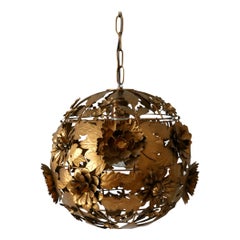 Rare & Gorgeous Mid-Century Modern Metal Floral Pendant Lamp, Germany, 1960s