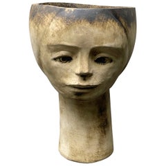 Fioriera con testa scultorea in ceramica della metà del secolo scorso di Andre Loret, Devon, Inghilterra