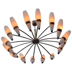 1950's Starburst Chandelier Attributed to Stilnovo in Opaline Glass and Brass 5
