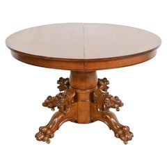 R. J. Horner Antique Victorian Oak Pedestal Extension Dining Table, Refinished