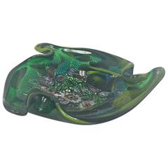 Green Murano Bowl with Silver and Multi Flecks