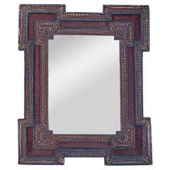 Antique French Tramp Art Mirror with Stepped Corners, circa 1900