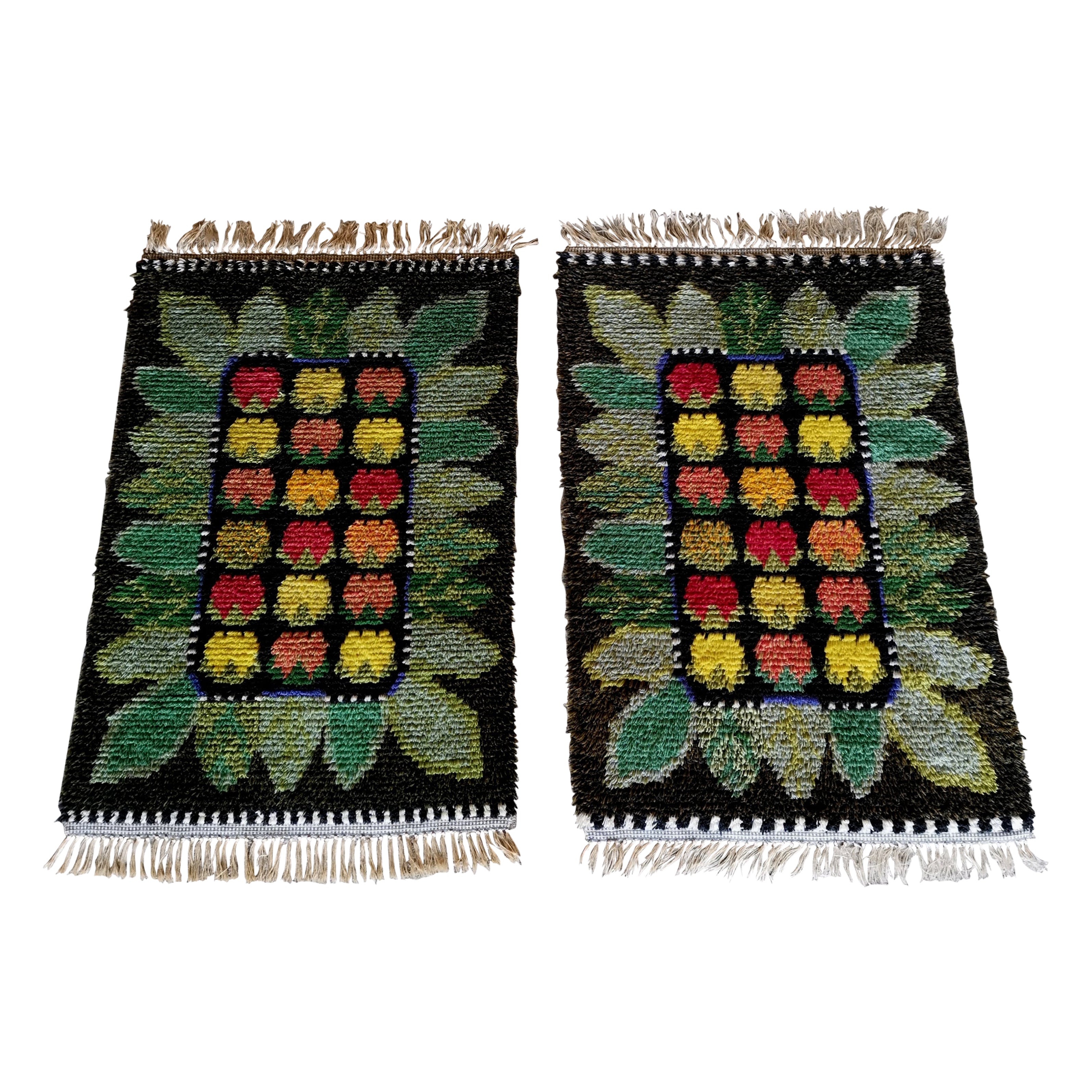 A set of 1950s Swedish Rya Wool Rugs Pure wool in MINT condition, colors intact For Sale