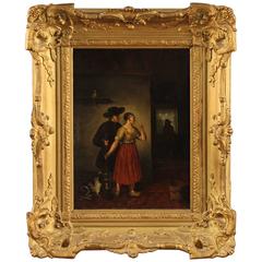 19th Century Painting Oil on Panel Interior Scene