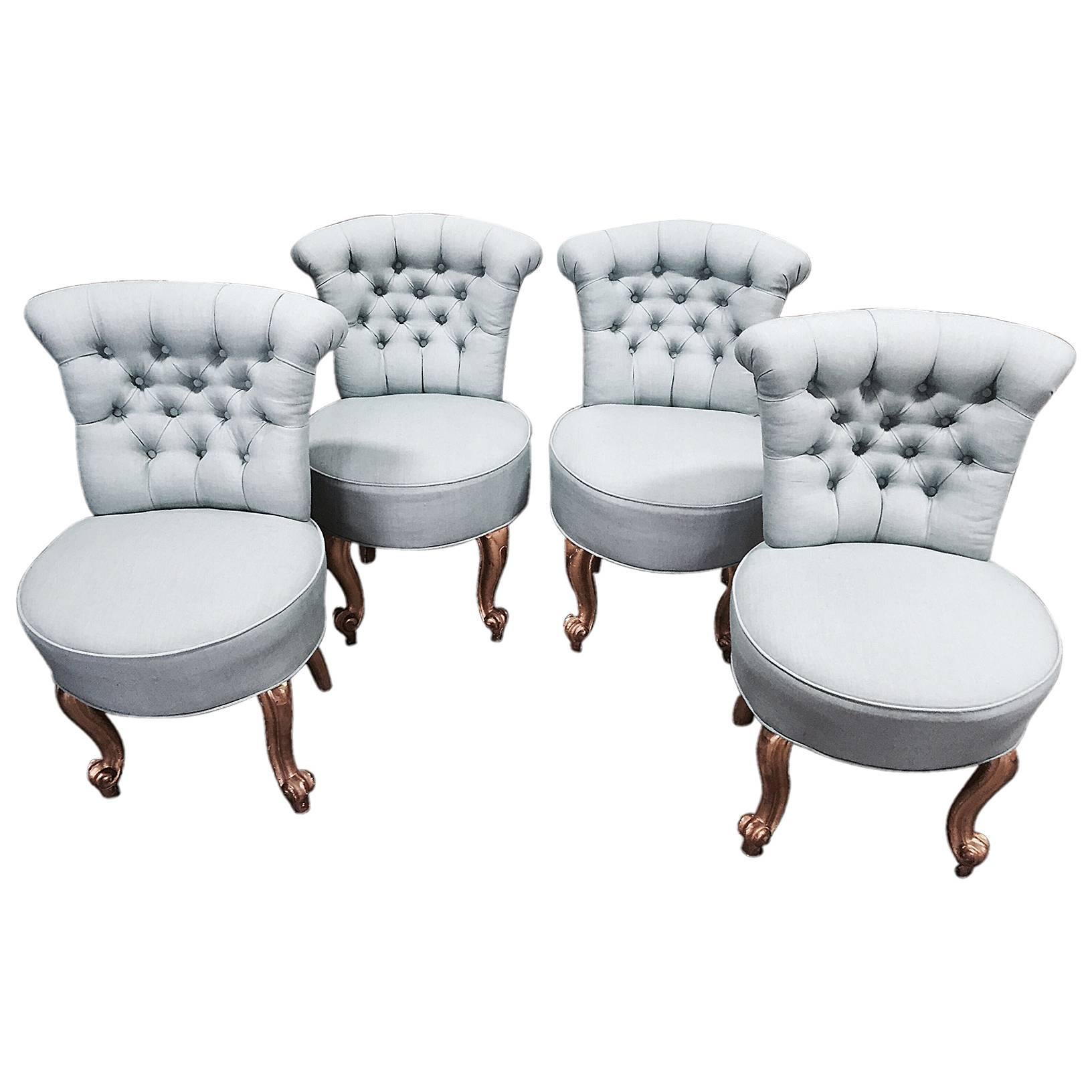 Set of Four Petite Italian Tufted Side Chairs For Sale