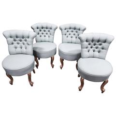 Antique Set of Four Petite Italian Tufted Side Chairs