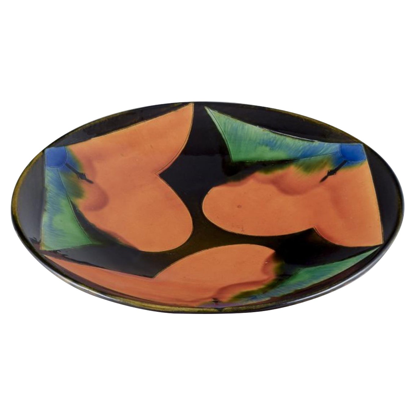 Tommerup Brickworks, Denmark. Large ceramic bowl with polychrome glaze. For Sale