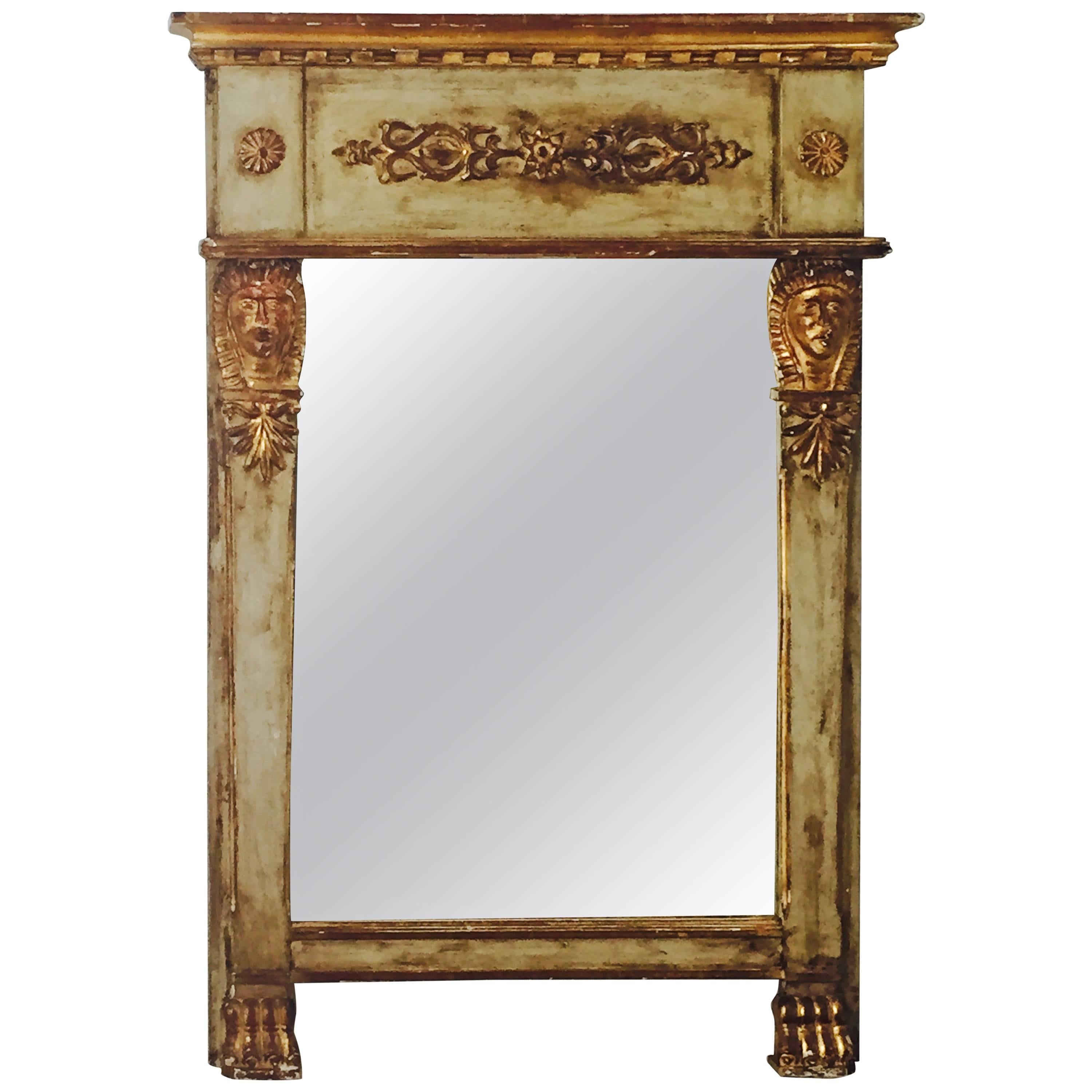French Empire Style Carved and Parcel-Gilt Mirror For Sale